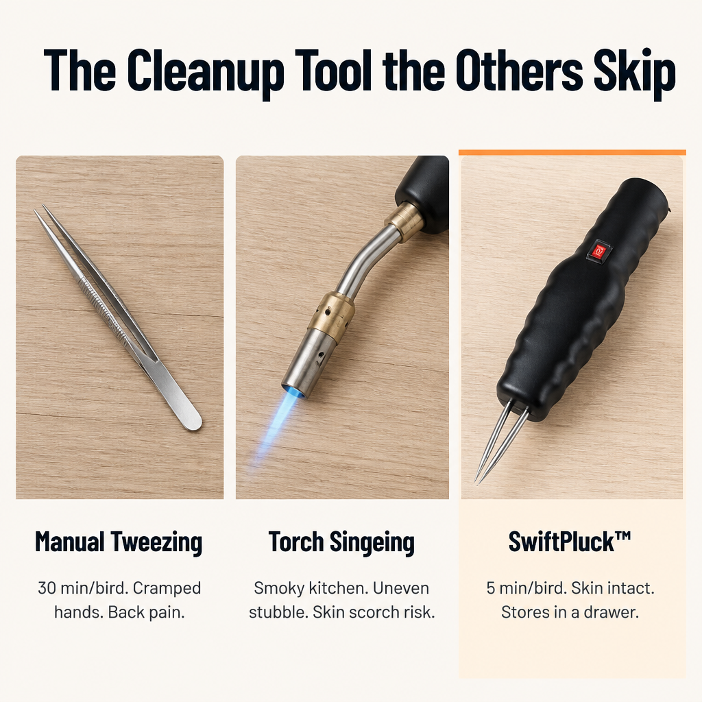 SwiftPluck™ — Remove Stubborn Pin Feathers Easily Without Tweezers or Torch