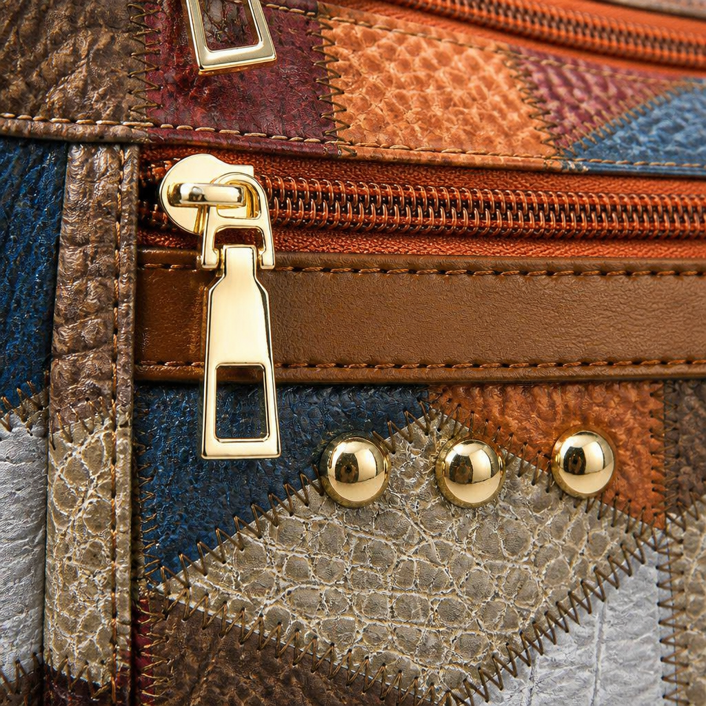 Mosaica™ – Retro Geometric Patchwork Shoulder Bag with Adjustable Strap
