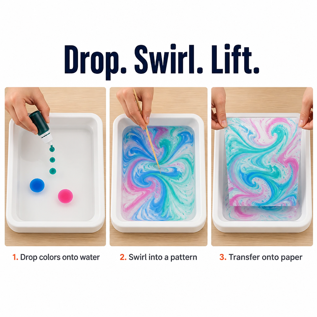 SplashMuse™ Marbling Paint Kit — Swirl, Lift & Display Genuine Marbled Prints Made by Kids Themselves