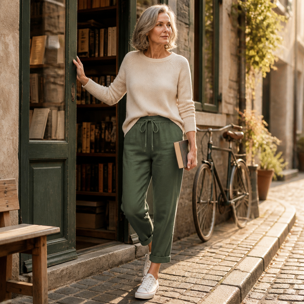 BellaSilk™ – Comfortable Cotton-Linen Tapered Pants with Adjustable Drawstring Waist