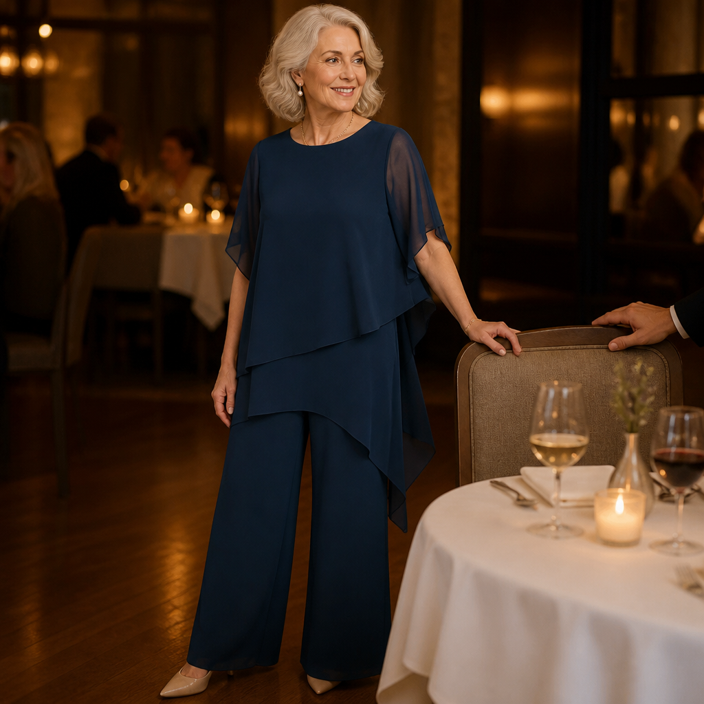 VeloraFit™ – Stylish Asymmetric Chiffon Two-Part Pant Ensemble