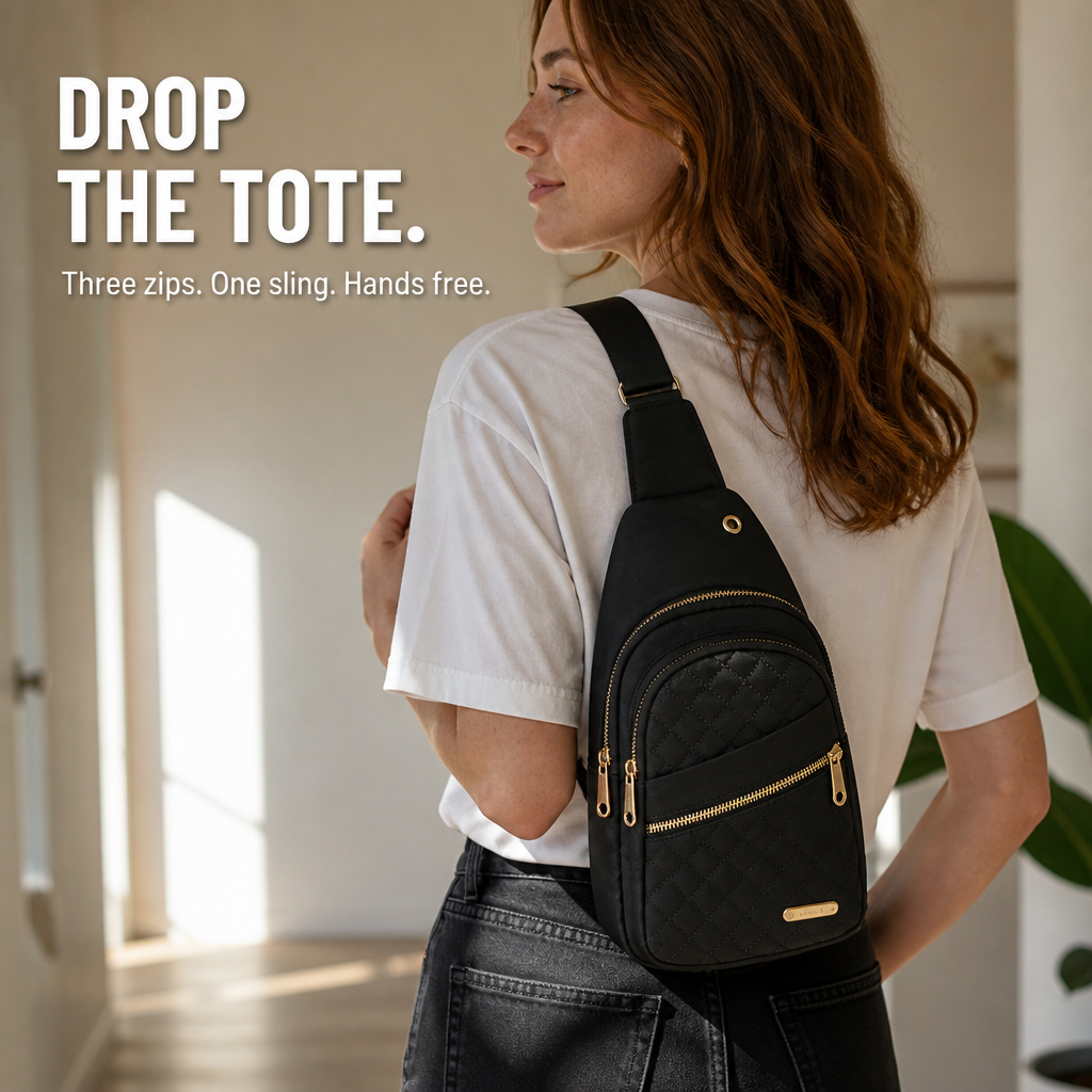 VertaCarry™ — Skip the Tote and Hold Your Day in Three Zip Pockets