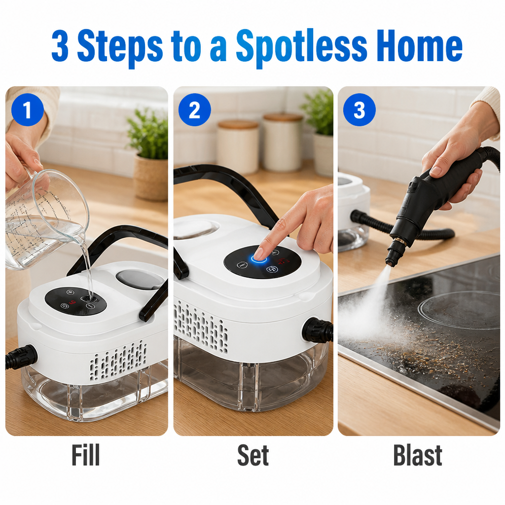 VaporaClean™ — Dissolve Baked-On Grease and Eliminate Germs Using 221°F Chemical-Free Steam