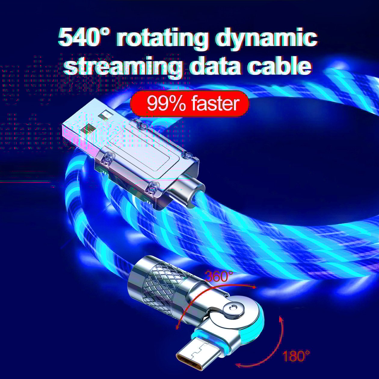 GlowLink - Fast Charging Cable with 540° Rotation and Illuminated Lights