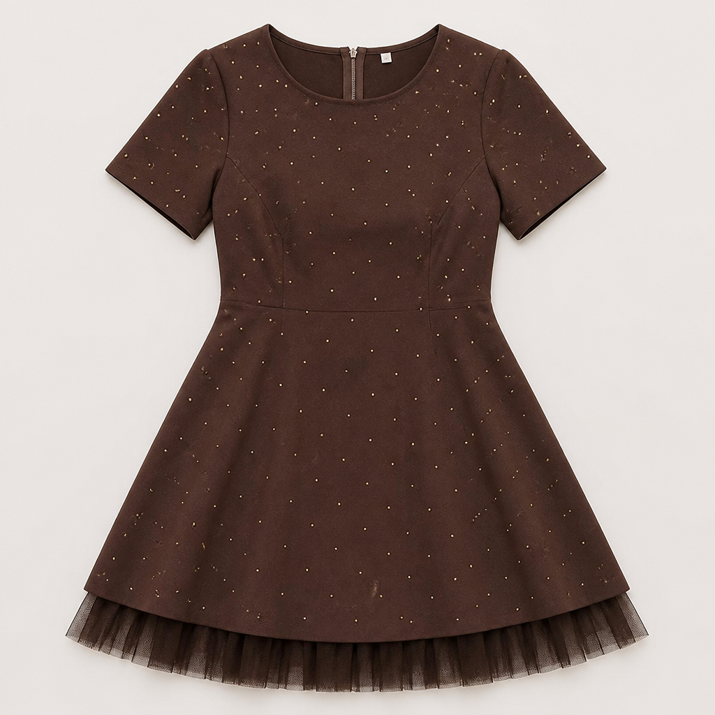 VeroLux™ – Mini Dress with Rhinestone Accents and Tiered Tulle Hem