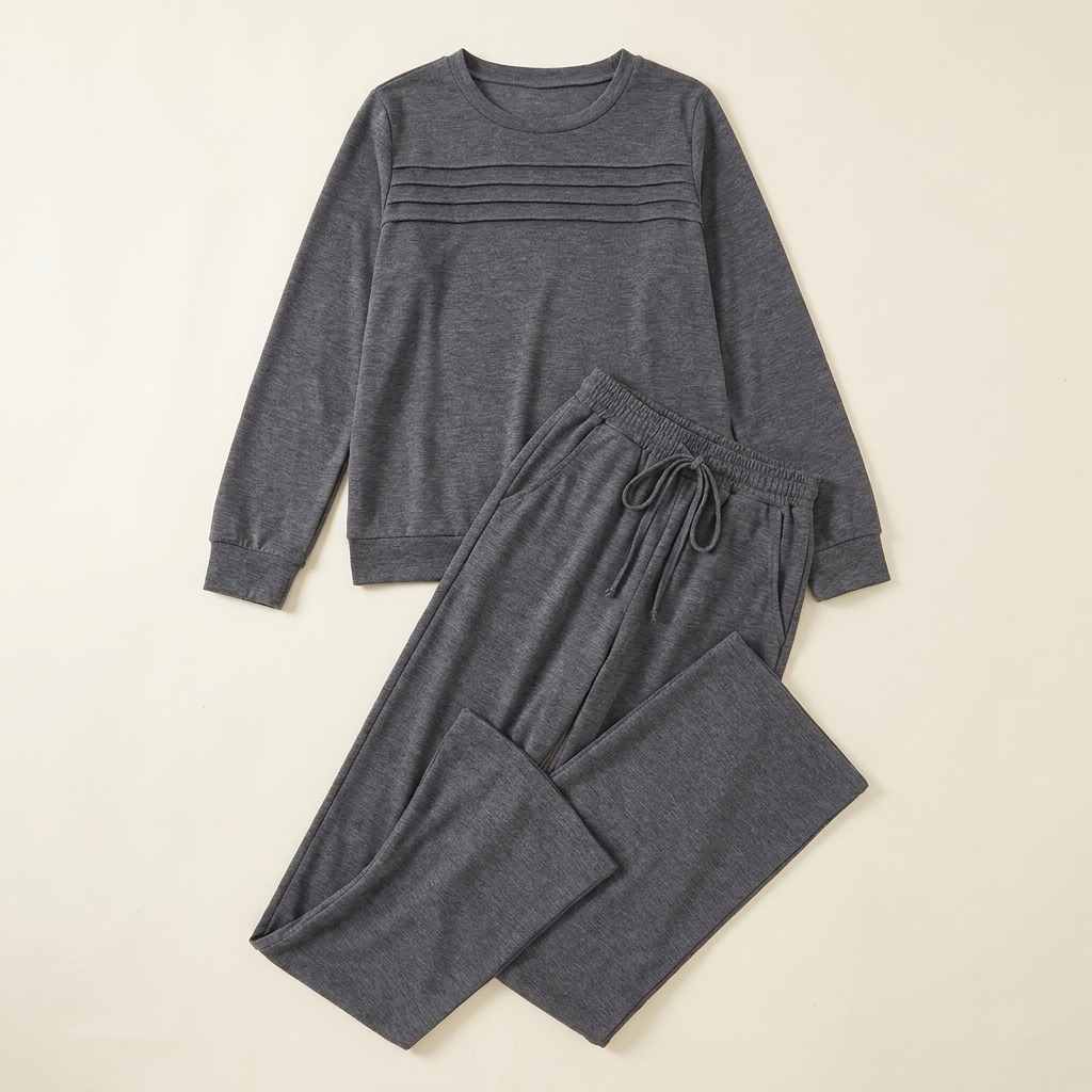 OptimaWear™ – Pleated-Yoke Soft Knit Two-Piece Lounge Set
