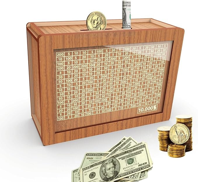 Perlo — Wooden Savings Box with Secure Lid and Progress Tracker