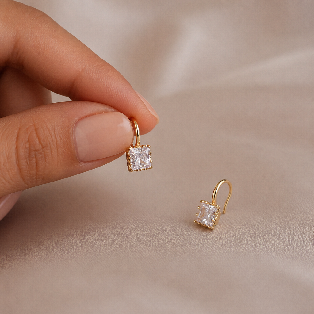 LumaLuxe™ – Delicate Square-Cut Crystal Dangle Earrings in Gold