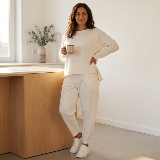 LuminaEase™ – Casual Boat-Neck Top & Slim Fit Pant Set