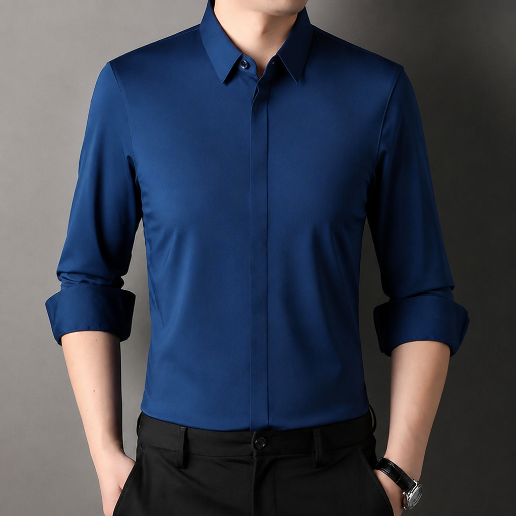 Vantori™ – Wrinkle-Free Slim-Fit Dress Shirt with 4-Way Stretch
