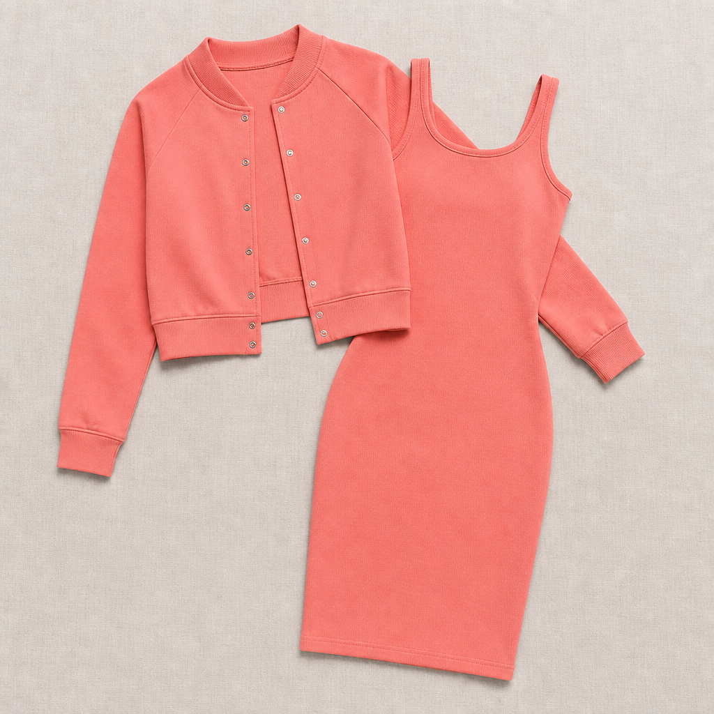 LunaCurve™ – Soft Knit Midi Bodycon Dress with Coordinated Cropped Jacket