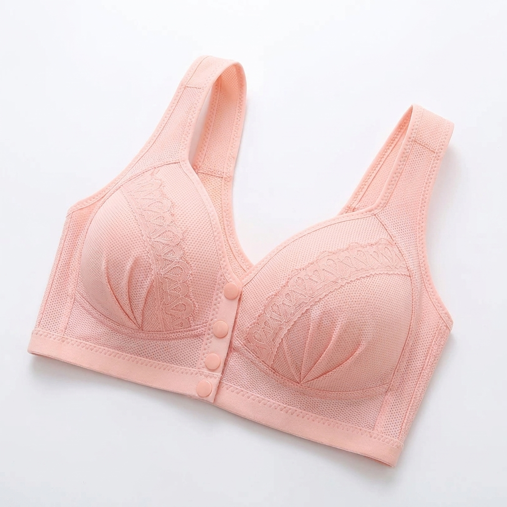 Sculptique™ – Wireless Lift Bra with Front Snap and Lace Accents