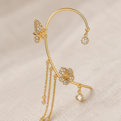 Luméline™ – Glittering Butterfly Ear Cuffs with Crystal Tassel Chains