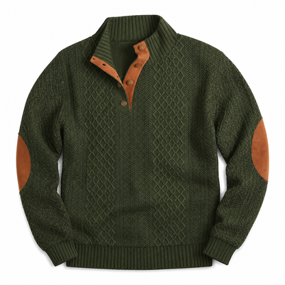 AtlasForge™ – Jacquard Textured Stand-Collar Sweater Featuring Elbow Patches