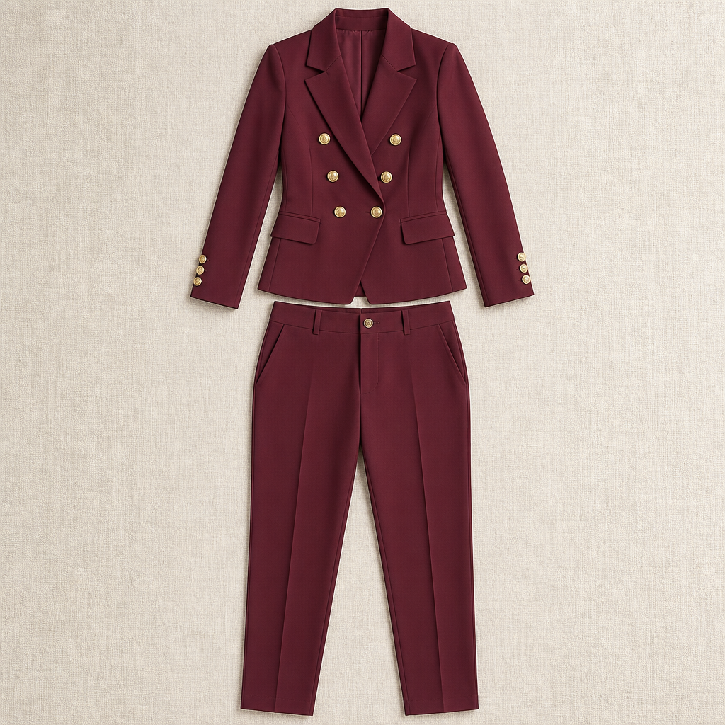VeroLuxe™ – Custom Double-Breasted Blazer Ensemble with Gold Buttons