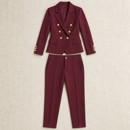 VeroLuxe™ – Custom Double-Breasted Blazer Ensemble with Gold Buttons