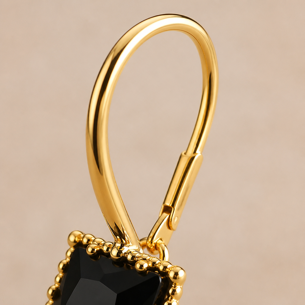 LumoLuxe™ – Retro Square-Cut Black Crystal Dangle Earrings