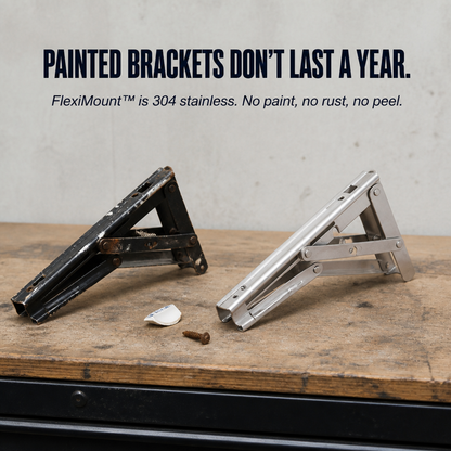 FlexiMount™ — Install Drop-Down Shelves Supporting 550 lbs That Fold Flat in Moments