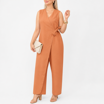 SereneSilhouette™ – Stylish Sleeveless Wrap-Front Jumpsuit with Side Tie