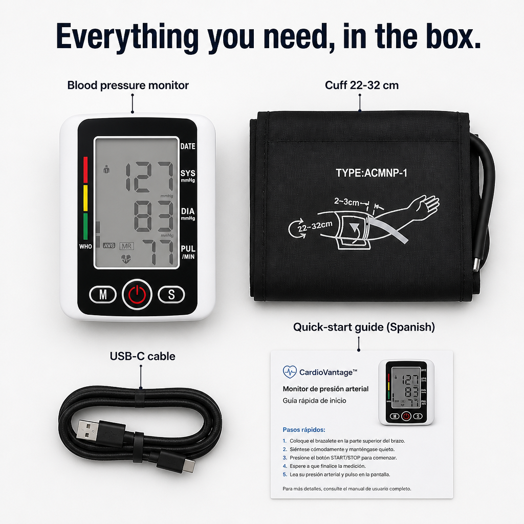 CardioVantage™ — Monitor Your Blood Pressure at Home Using One-Button Spanish Voice Instructions