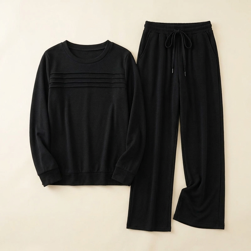 OptimaWear™ – Pleated-Yoke Soft Knit Two-Piece Lounge Set