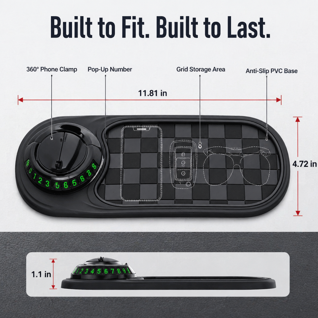 GripNest™ — Secure Your Phone, Show Your Parking Number & Organize the Dashboard All in One Pad