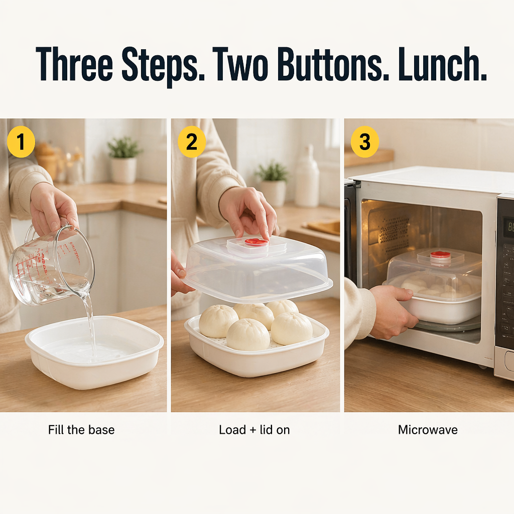 VaporLux™ — Steam Dumplings, Fish & Veggies Directly in Your Microwave