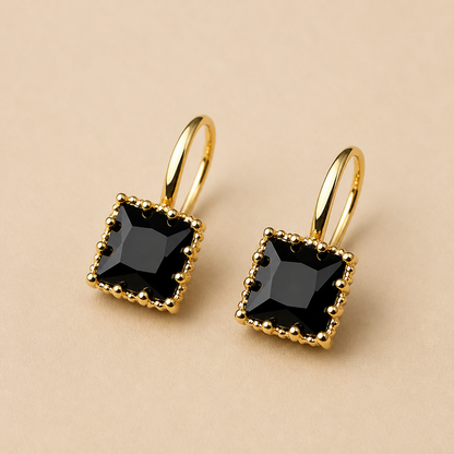 LumoLuxe™ – Retro Square-Cut Black Crystal Dangle Earrings