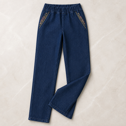 SculptEase™ – Stretch Pull-On Straight Leg Jeans with Embroidered Pockets