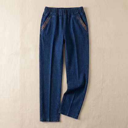 LuxeStride™ – Stretchy Pull-On Jeans with Embroidered Pocket Detail