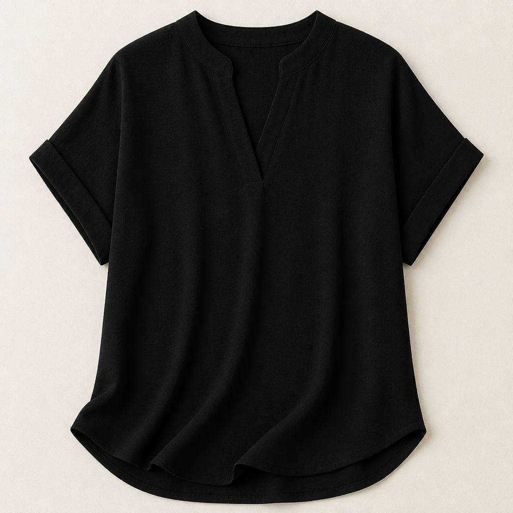 Silkora™ – Easy V-Neck Blouse with Rounded Hem