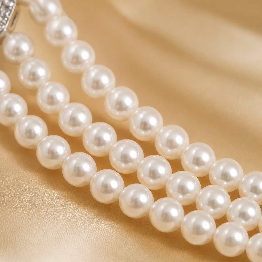 LumaVera™ – Classic Three-Strand Pearl Choker Featuring Crystal Centerpiece