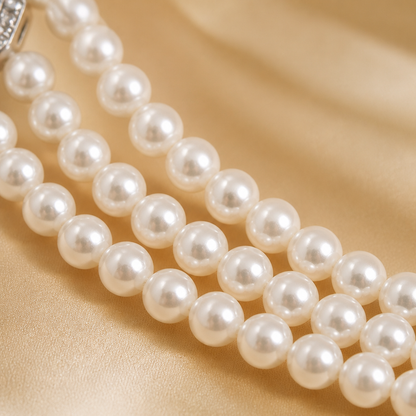 LumaVera™ – Classic Three-Strand Pearl Choker Featuring Crystal Centerpiece