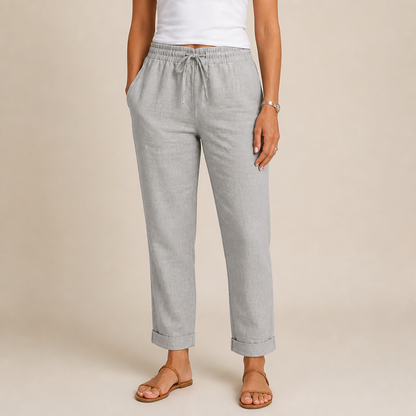 LuxeraSilk™ – Comfortable Cotton-Linen Drawstring Pants with Stretch Waist