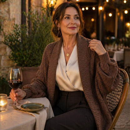 AerieLuxe™ – Hollow Knit Shawl Cardigan with Open Front and Lantern Sleeves