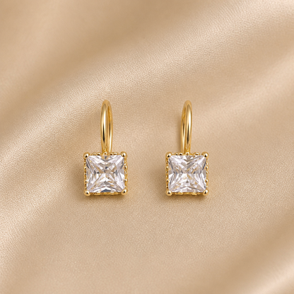 LumaLuxe™ – Delicate Square-Cut Crystal Dangle Earrings in Gold