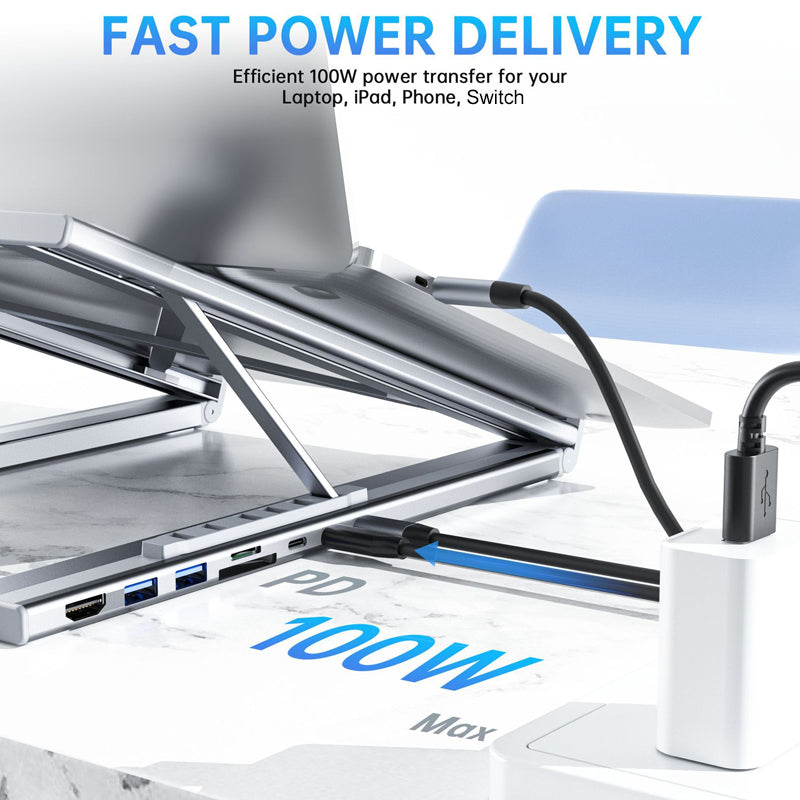 StreamlineSync™ 8-Port Dock & Adjustable Stand — Crush Neck Pain and Command Your Workspace with Effortless Focus