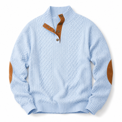 AtlasForge™ – Jacquard Textured Stand-Collar Sweater Featuring Elbow Patches