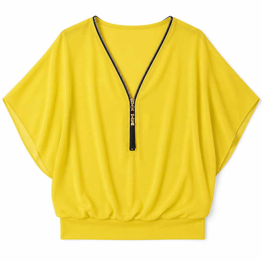 LuminaFlex™ – Breezy Chiffon V-Neck Top with Zip Accent