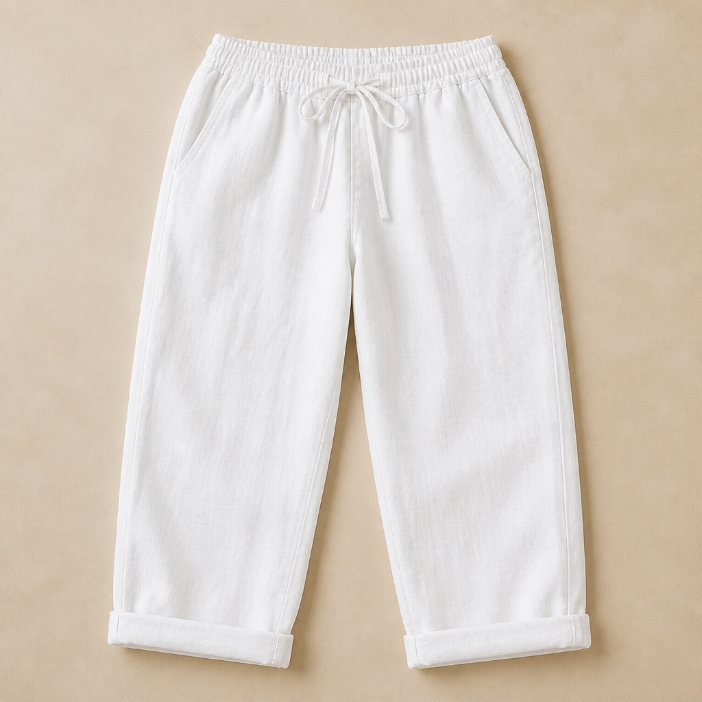 SenseLuxe™ – Lightweight Cotton-Linen Capri Pants Featuring Rolled Cuffs