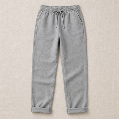 VelouraFlex™ – Airy Cotton-Linen Drawstring Pants with Tapered Cuffed Hem