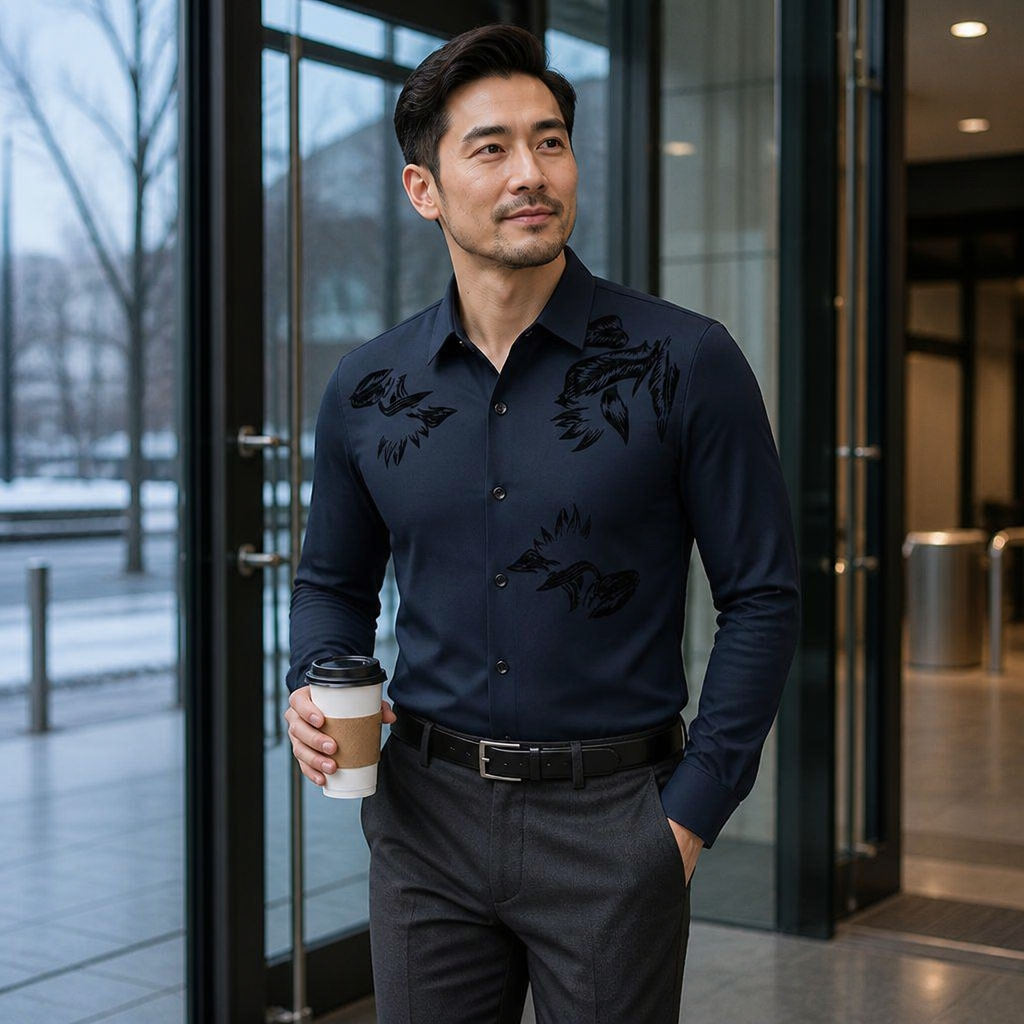 VulcanTherm™ – Slim-Cut Fleece-Lined Shirt Featuring Brushstroke Design