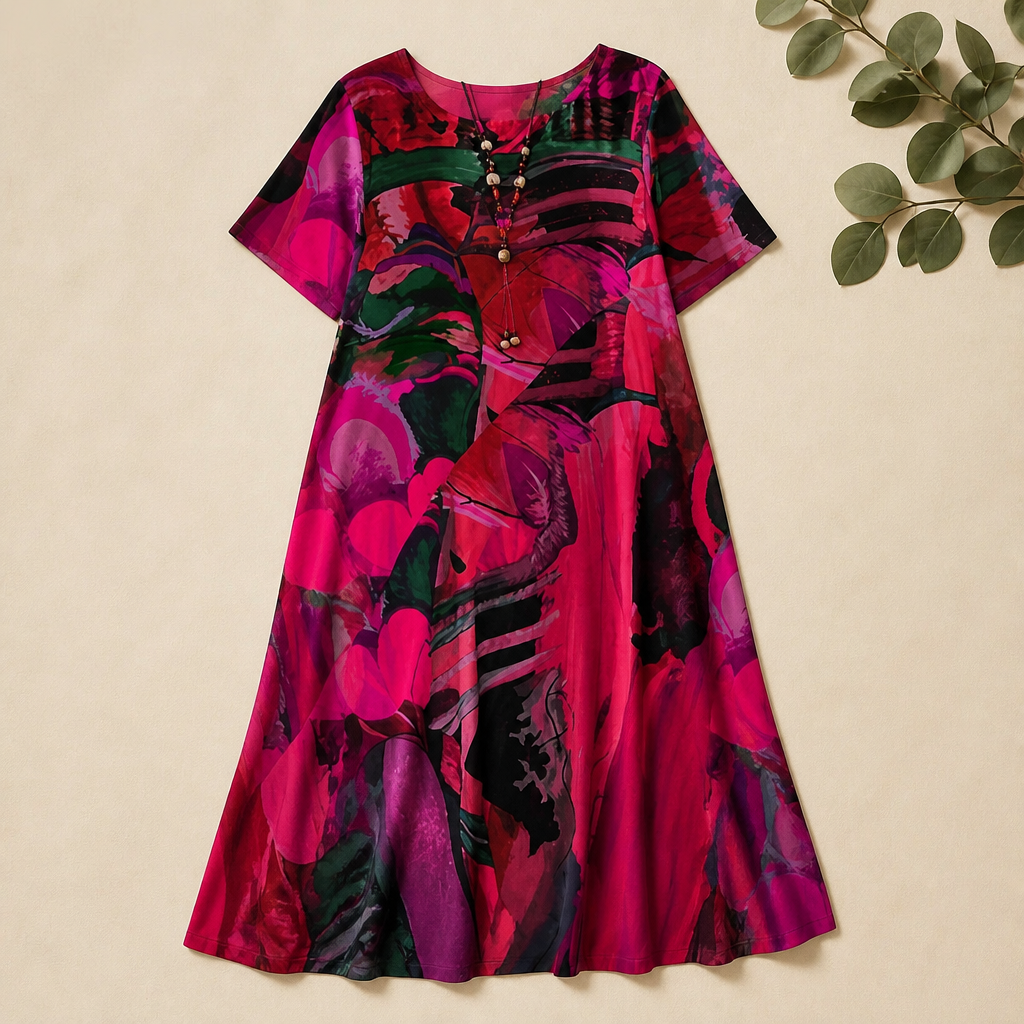 ZephyraWave™ – Breezy Bohemian Abstract Pattern Summer Dress