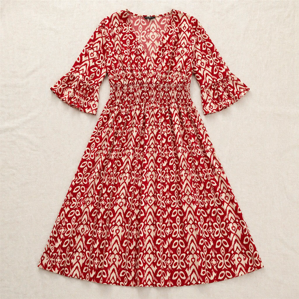Majestella™ – Breezy V-Neck Smocked Waist Midi Dress