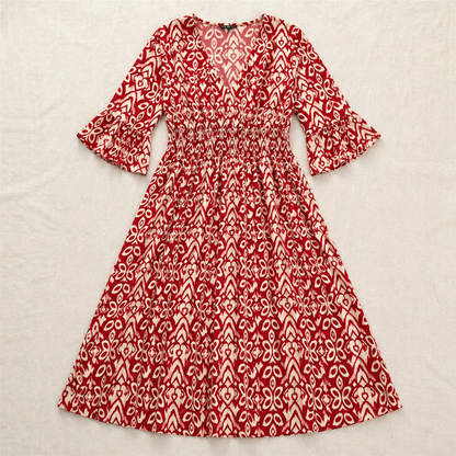 Majestella™ – Breezy V-Neck Smocked Waist Midi Dress