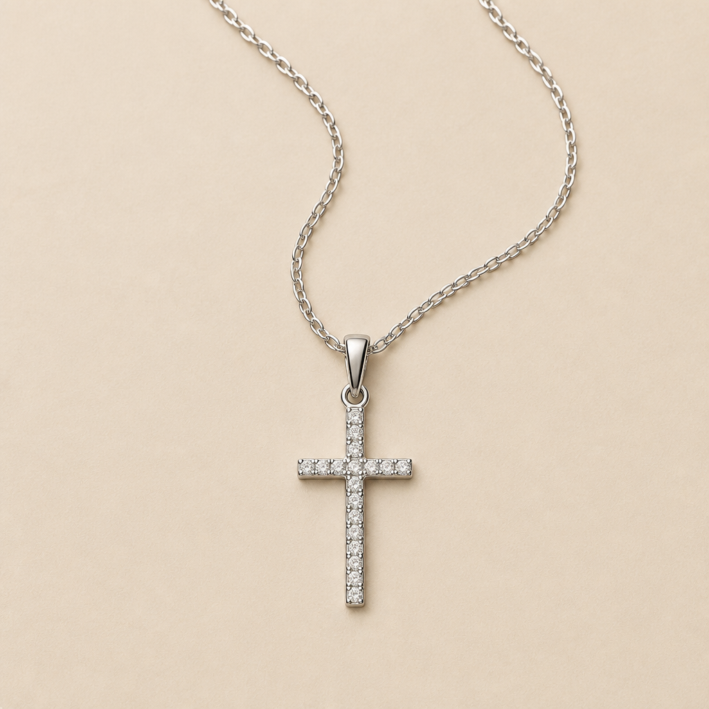 LustreRise™ – Shimmering Pavé Zircon Cross Pendant Necklace