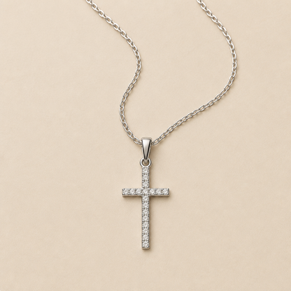 LustreRise™ – Shimmering Pavé Zircon Cross Pendant Necklace