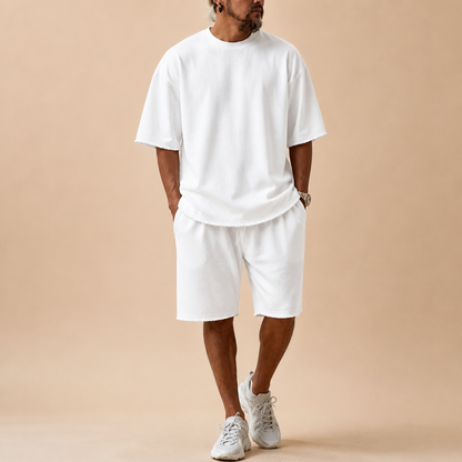 ArdentFlex™ – Comfortable Loose-Fit Raw-Edge Tee & Shorts Set