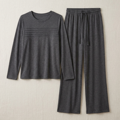 OptimaWear™ – Pleated-Yoke Soft Knit Two-Piece Lounge Set