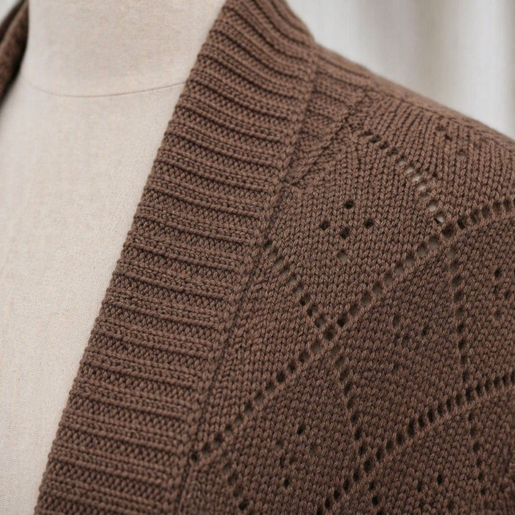 AerieLuxe™ – Hollow Knit Shawl Cardigan with Open Front and Lantern Sleeves